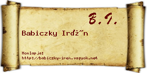 Babiczky Irén névjegykártya